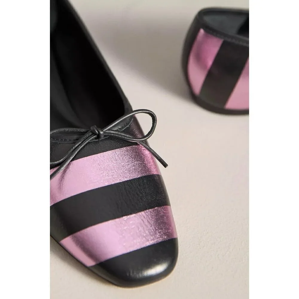 Maeve Square-Toe Ballet Flats Pink Black Stripe 39/8